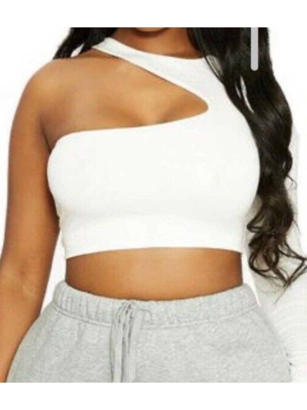 Lori Harvey x Naked Wardrobe NWT White Asymmetrical Cutout Crop Top Women’s 3X